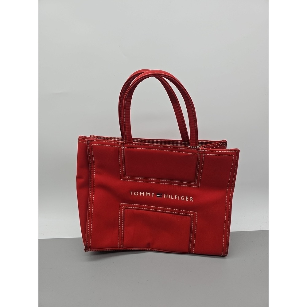 Vintage Tommy Hilfiger Red Canvas Tote Bag‎ Beach Travel Vacation Picnic School